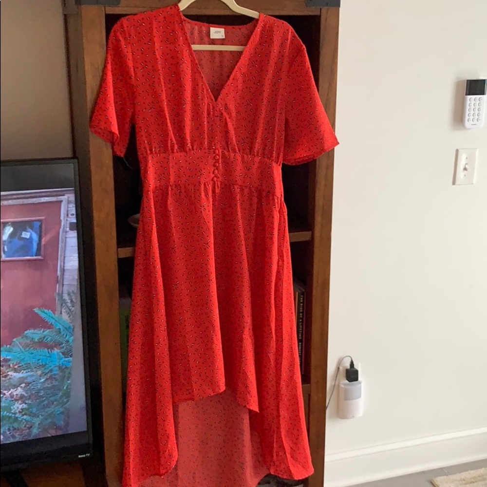 Red High-Low Midi Dress